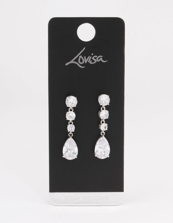 Rhodium Graduating Stone Pear Drop Earrings - Lovisa